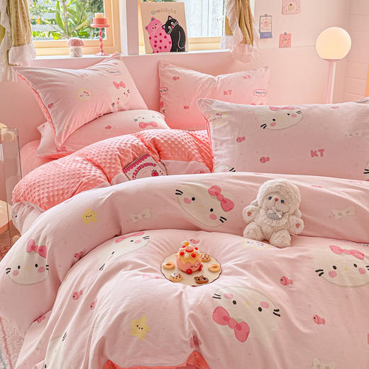 【换季出清】自然醒A全棉纯棉B牛奶豆豆绒床上四件套冬季珊瑚法兰绒面床单加绒被套三件套四件套床笠JY 商品图7