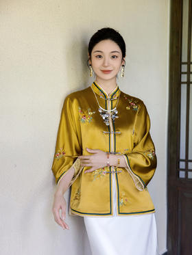 盛唐牡丹盛奢系列 | 手推绣蝴蝶花对襟外套