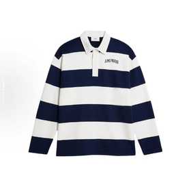 AMIPARIS 字母印花条纹印花Logo长袖Polo衫