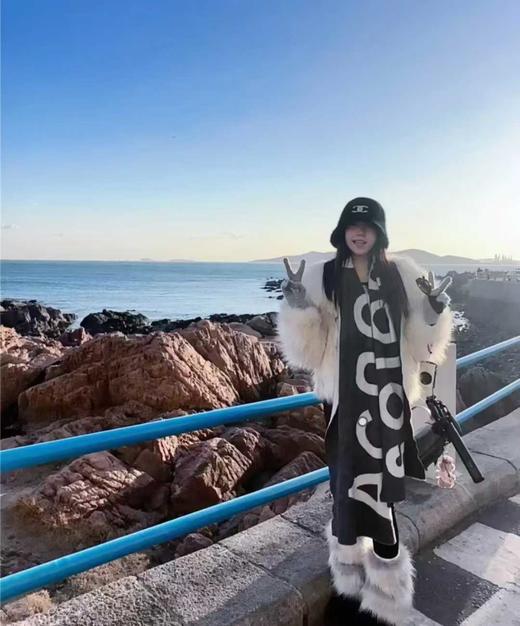 Acne Studios 可回收羊毛混纺logo印花  黑灰色 绒线围巾 男女同款情侣款 商品图1