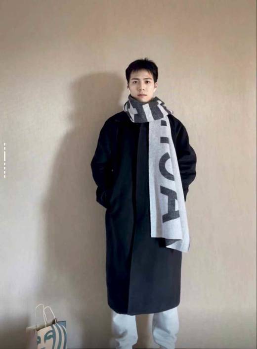 Acne Studios 可回收羊毛混纺logo印花  黑灰色 绒线围巾 男女同款情侣款 商品图0