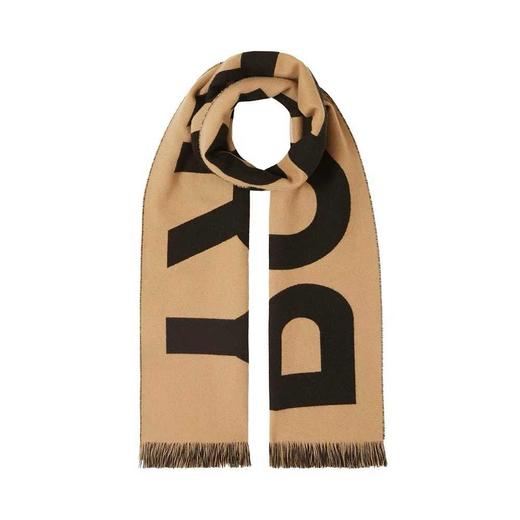 BURBERRY Logo Wool Jacquard Scarf 大字母绒线围巾 女款 卡其色/黑色 商品图0