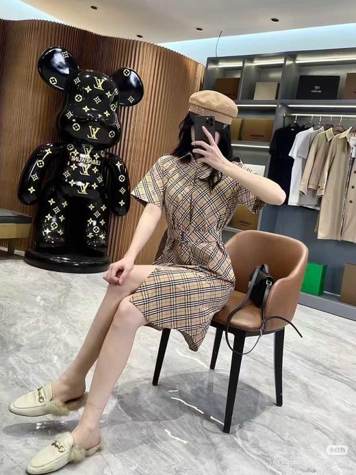BURBERRY Trench SS25 条纹格子翻领单排扣腰带短袖连衣裙 商品图1