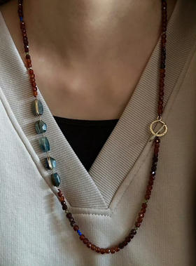 SpoiledBrat Jewelry 14K注金渐变石榴石蓝晶石长链