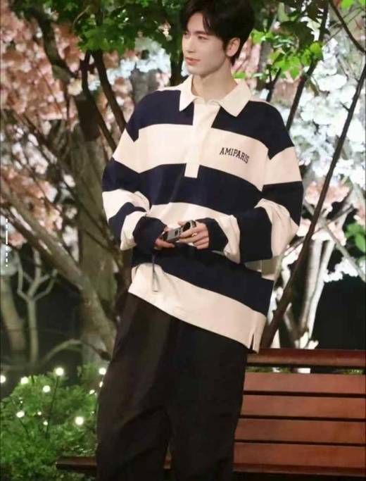 AMIPARIS 字母印花条纹印花Logo长袖Polo衫 商品图2