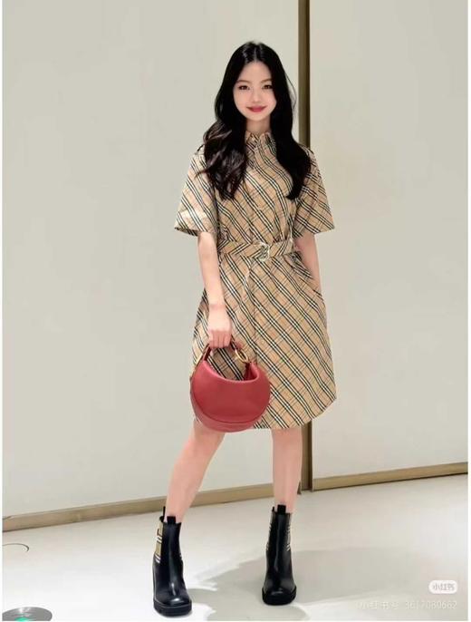 BURBERRY Trench SS25 条纹格子翻领单排扣腰带短袖连衣裙 商品图0