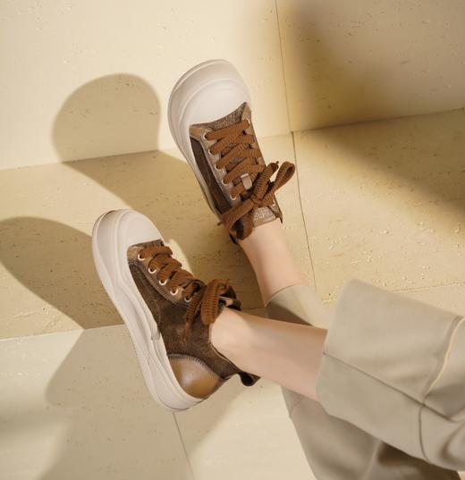 西村名物2025年冬季新款复古牛皮休闲短靴拼接系带休闲马丁靴T25DS49321 商品图6