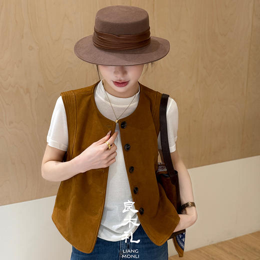 良木礼鹿绒纹皮马甲（Q2584115） 商品图0