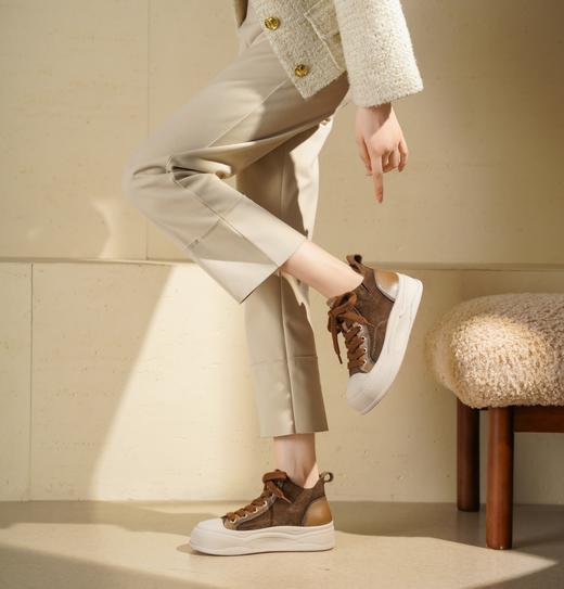 西村名物2025年冬季新款复古牛皮休闲短靴拼接系带休闲马丁靴T25DS49321 商品图4