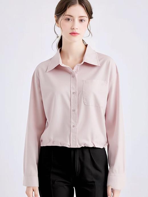 国庆特卖~品质秋款100%棉可抽绳下摆长袖衬衫/蕾丝吊带-喜出 商品图1