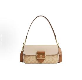 COACH蔻驰 Morgan 27 拼色标志性 涂层帆布拼小牛皮 手提单肩包 大号 女款 浅卡其色