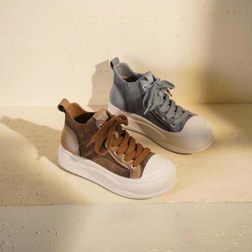 西村名物2025年冬季新款复古牛皮休闲短靴拼接系带休闲马丁靴T25DS49321 商品图8