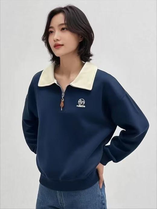 【工艺系列卫衣】刺绣款～95%棉半拉链毛巾绣拼色领卫衣-喜出 商品图0