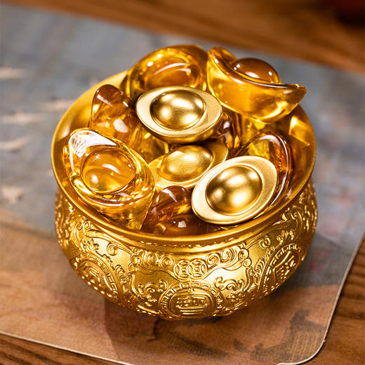 朱炳仁铜 金盆聚宝礼盒套装 桌面招财高档聚宝盆客厅摆件开业乔迁礼物 商品图3