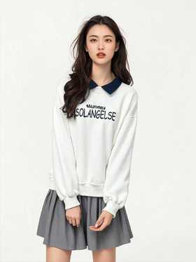 2026 【工艺系列卫衣】刺绣款～95%棉重工刺绣SO拼色领卫衣-喜出