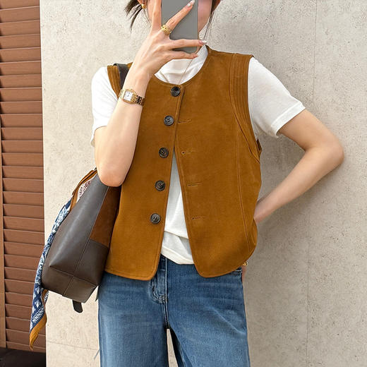 良木礼鹿绒纹皮马甲（Q2584115） 商品图1