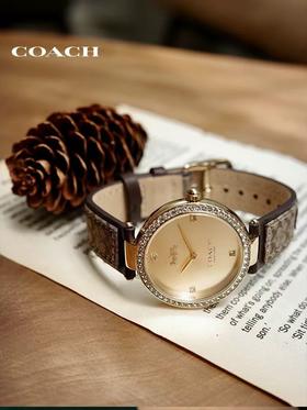 仅此一批，COACH蔻驰手表女款PARK水晶日晖纹老花皮革石英表 送女生礼物