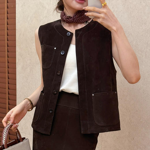 良木礼山羊皮圆领马甲（Q8132） 商品图3