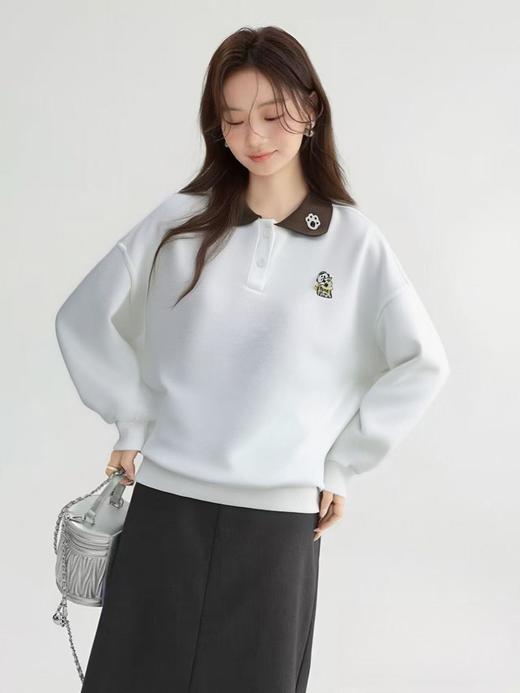 清了！清！不支持退货【自营】2026 微微脏【工艺系列卫衣】刺绣款～95%棉卡通可爱猫拼色领卫衣-喜出 商品图1