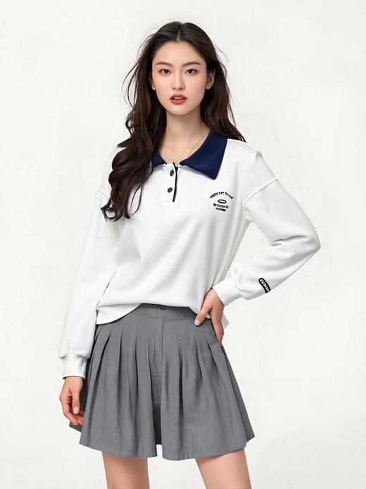 【工艺系列卫衣】刺绣款～95%棉翻领拼色领绣标刺绣卫衣-喜出 商品图1