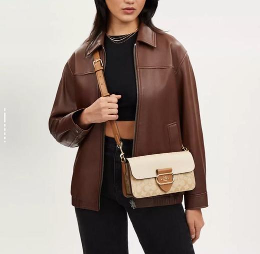 COACH蔻驰 Morgan 27 拼色标志性 涂层帆布拼小牛皮 手提单肩包 大号 女款 浅卡其色 商品图3