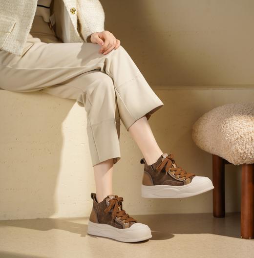 西村名物2025年冬季新款复古牛皮休闲短靴拼接系带休闲马丁靴T25DS49321 商品图5