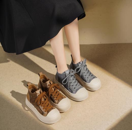 西村名物2025年冬季新款复古牛皮休闲短靴拼接系带休闲马丁靴T25DS49321 商品图0