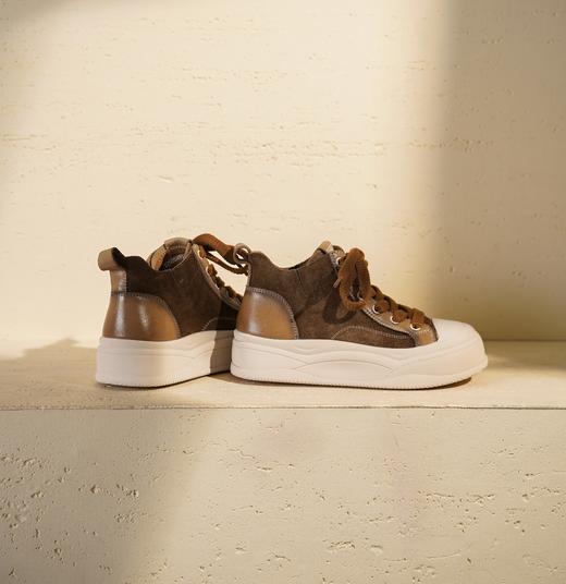 西村名物2025年冬季新款复古牛皮休闲短靴拼接系带休闲马丁靴T25DS49321 商品图9