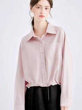 国庆特卖~品质秋款100%棉可抽绳下摆长袖衬衫/蕾丝吊带-喜出