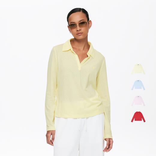 oneup亚麻翻领V领长袖Polo 商品图0