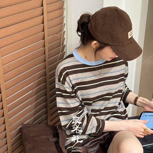 【不退不换】良木礼条纹针织上衣（Q2591416F） 商品图4