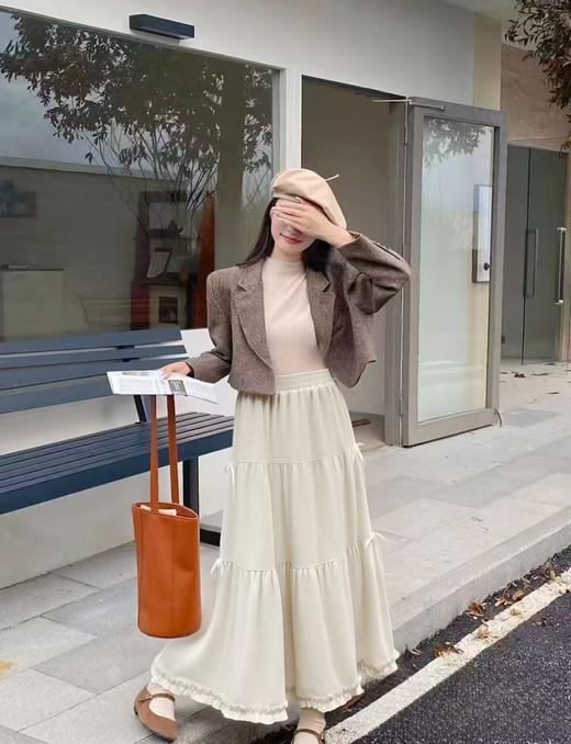 【秋上新】2025新品6923灯芯绒飘带蝴蝶结有内衬半身裙-喜出 商品图0