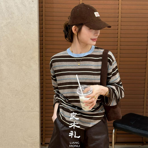 【不退不换】良木礼条纹针织上衣（Q2591416F） 商品图1