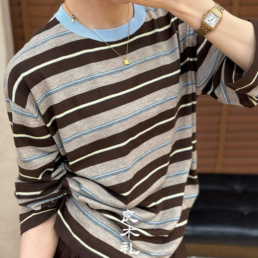 【不退不换】良木礼条纹针织上衣（Q2591416F） 商品图7