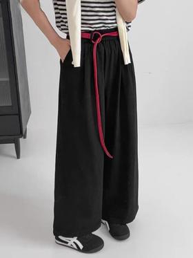 【秋上新】送腰带-893简约松紧腰撞色腰带九分休闲裤（面料不易粘毛）-喜出