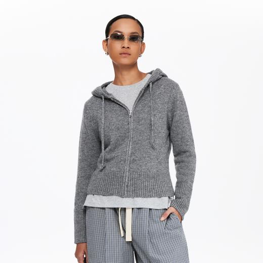 oneup粗针连帽拉链毛衣 商品图0