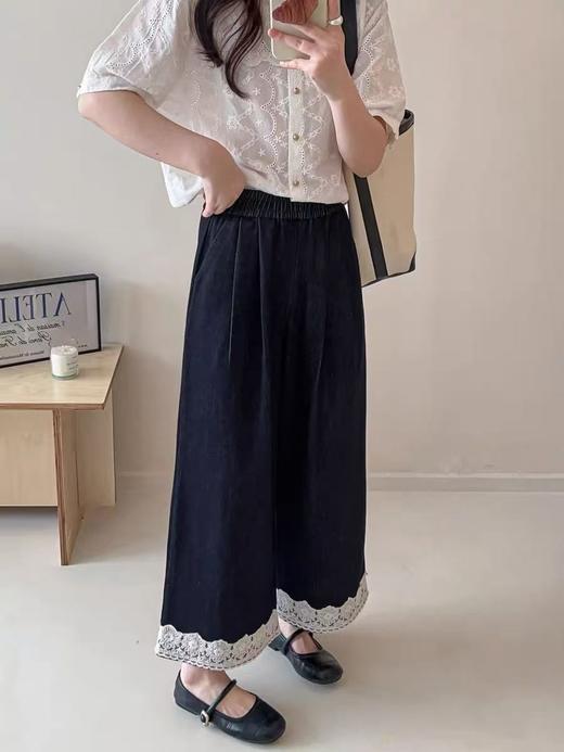 418良粉节|2026 活动爆款【自营】冰点价！退货勿拍【爆款牛仔】2025秋季新品~韩系爆款蕾丝拼接牛仔裤-喜出 商品图4