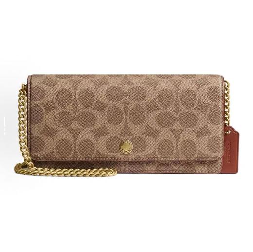 COACH蔻驰 21 品牌黄铜徽标按扣开合 涂层帆布 钱包 小号 女款 棕褐色拼焦糖色 商品图0