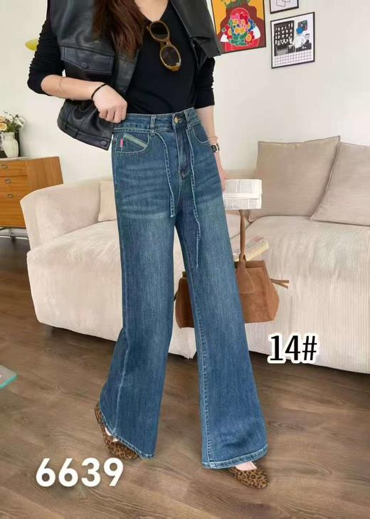 【爆款牛仔】2025秋季新品～6639腰绳显瘦筒喇裤弹力牛仔裤-喜出 商品图6