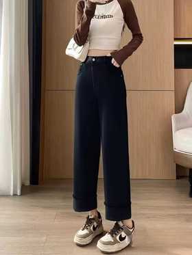 女王节抢购价-不支持退 不支持退货【秋上新】烟管裤～2706小个子秋季毛边裤型超好看显瘦休闲裤-喜出