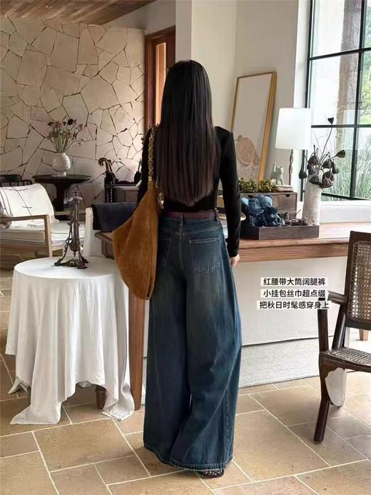 1.22限时秒杀！不支持退货  实体店200+【爆款牛仔】2025秋季新品～25019红腰带大腿脚甩甩裤高腰显瘦阔腿裤-喜出 商品图4