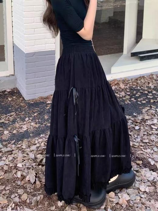 【秋上新】2025新品6923灯芯绒飘带蝴蝶结有内衬半身裙-喜出 商品图1