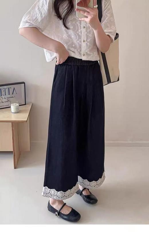 418良粉节|2026 活动爆款【自营】冰点价！退货勿拍【爆款牛仔】2025秋季新品~韩系爆款蕾丝拼接牛仔裤-喜出 商品图8