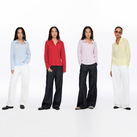 oneup亚麻翻领V领长袖Polo 商品图4