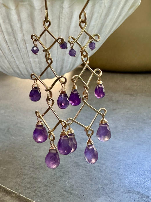 SpoiledBrat Jewelry Chandelier 系列 | 长款三层吊灯紫水晶耳环 商品图3