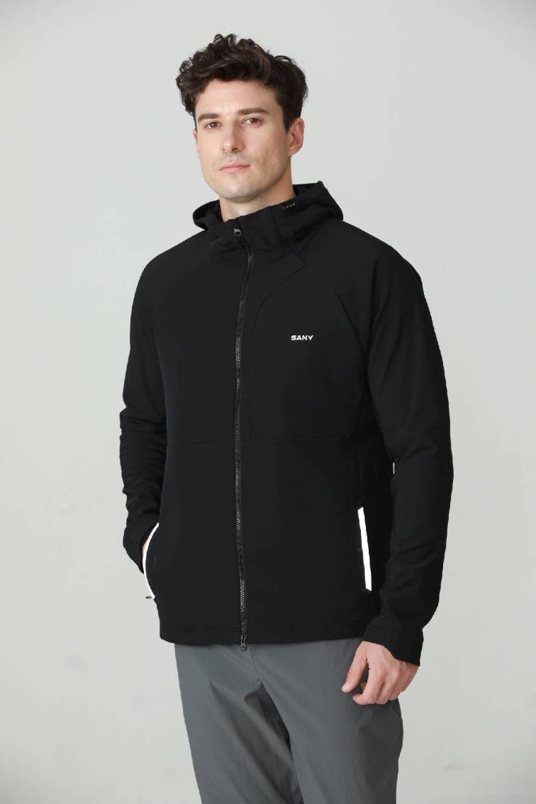 SANY休闲男士戴帽针织外套320C-黑色