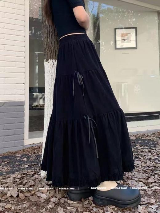 【秋上新】2025新品6923灯芯绒飘带蝴蝶结有内衬半身裙-喜出 商品图2