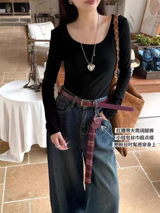 1.22限时秒杀！不支持退货  实体店200+【爆款牛仔】2025秋季新品～25019红腰带大腿脚甩甩裤高腰显瘦阔腿裤-喜出 商品图5