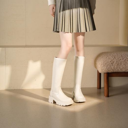 西村名物2025年冬季新款舒适百搭粗跟显高骑士靴不过膝高筒靴T25DQ49601 商品图1