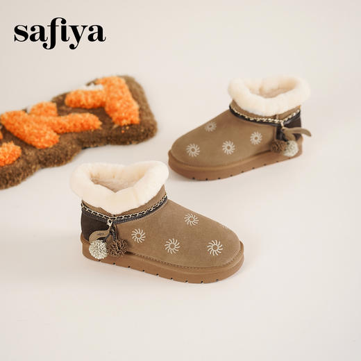 Safiya/索菲娅2025艺术家联名兔耳松果厚底加绒百搭保暖雪地靴SFD411A288 商品图1